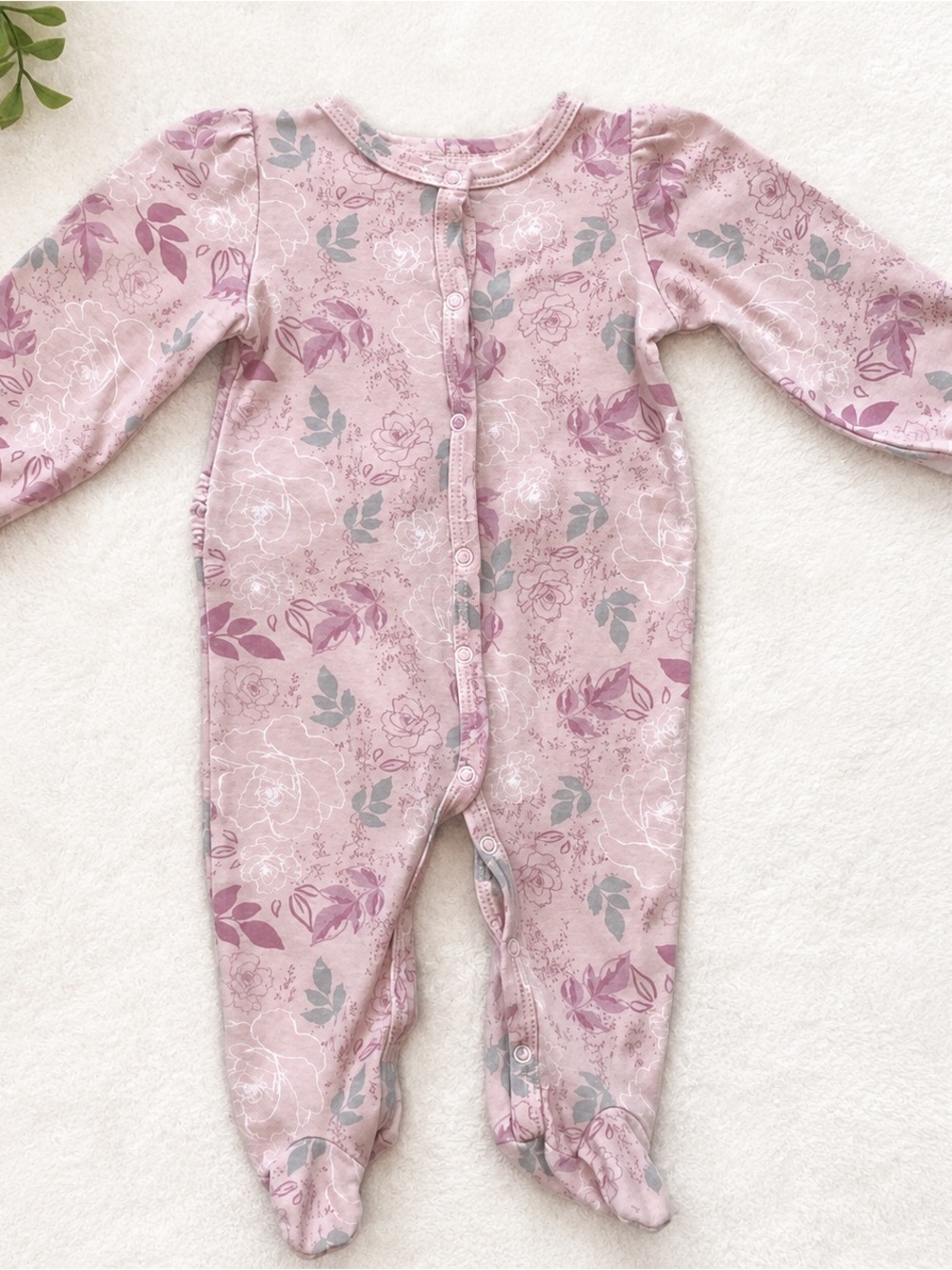 Laura Ashley 6-9M Pink Floral Ruffle Footie EUC